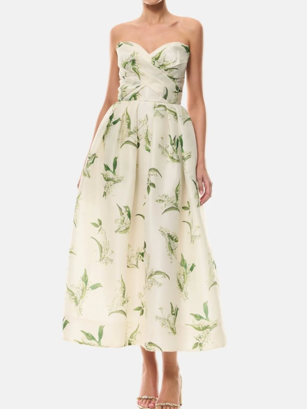 Strapless White Florette Midi Dress